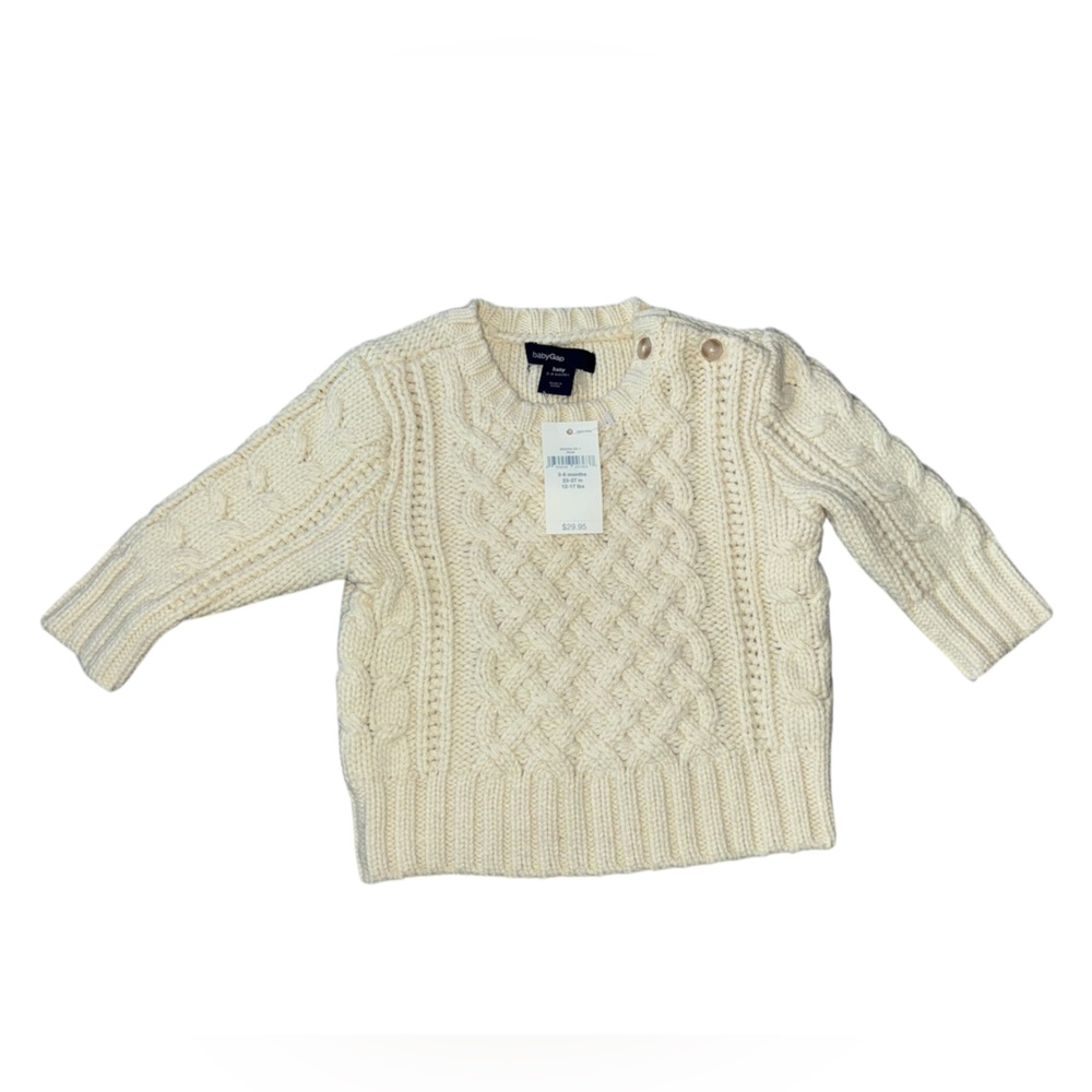 Baby GAP Cable Knit button Shoulder Ivory Sweater 3-6 months